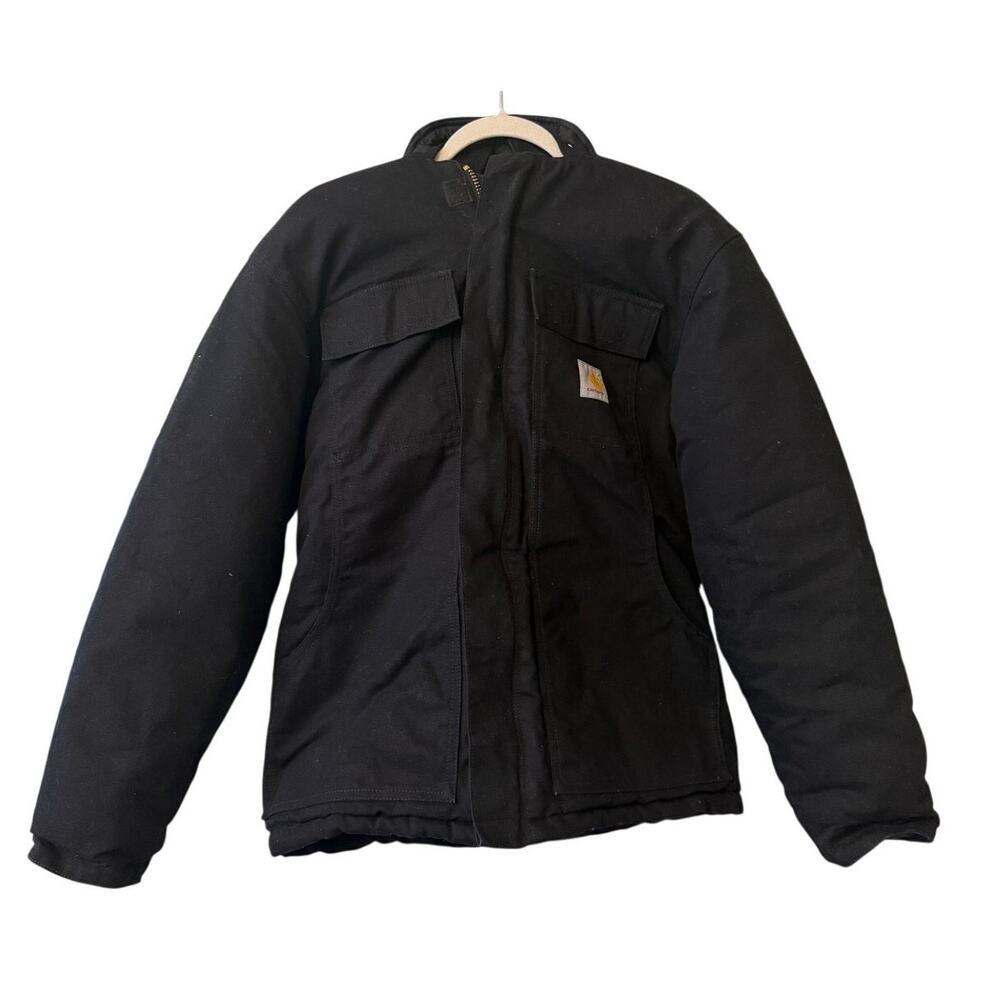 Carhartt Coat Men's Small Black Duck Canvas Quilted Detachable Hood
